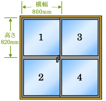 腰高窓：横幅813mm X 高さ810mm